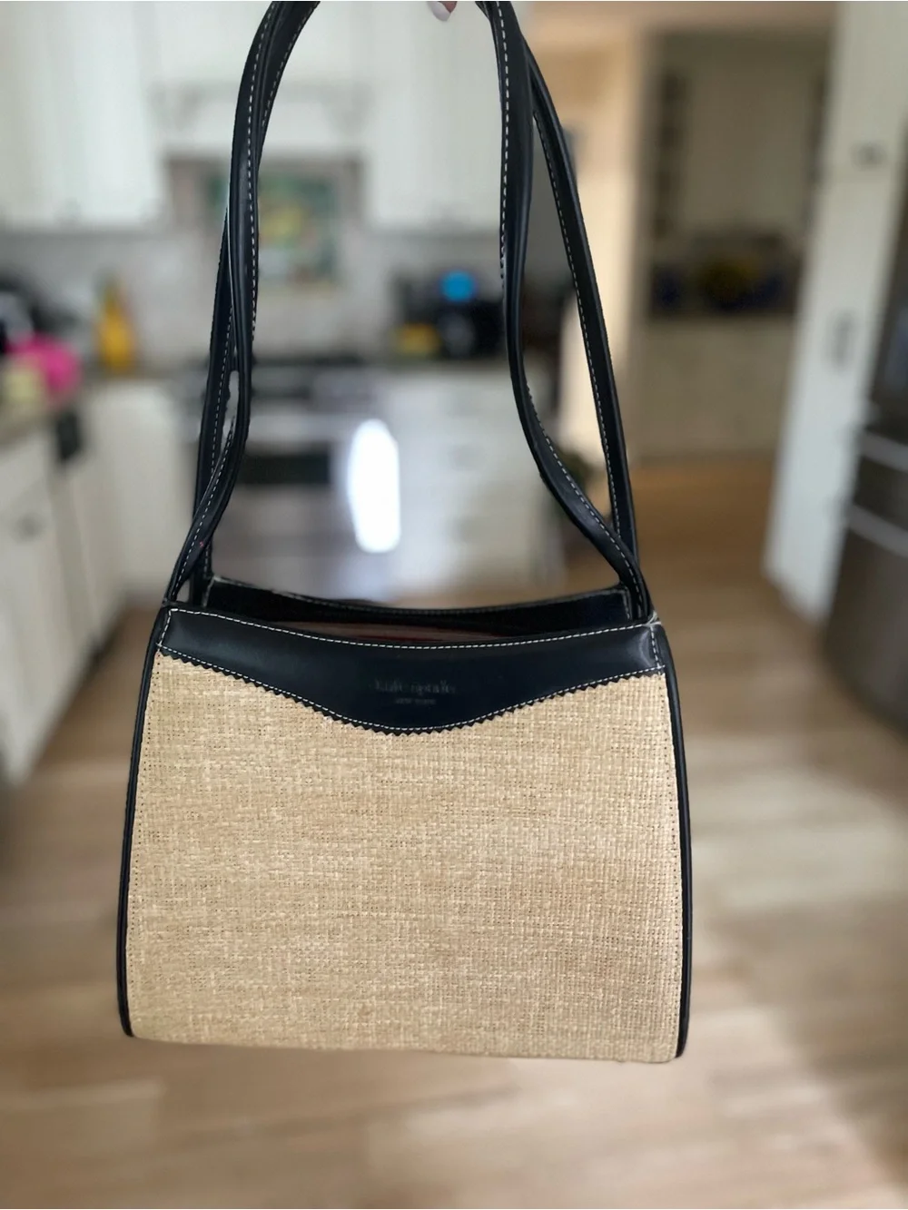 kate spade Natural Straw Tote with Black Trim